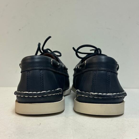 NWOT Quoddy Men\'s Head Boat Shoe Moccasin Navy Blue Handsewn Maine USA 12 D